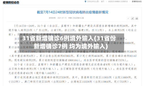 31省新增确诊6例境外输入(31省份新增确诊7例 均为境外输入)