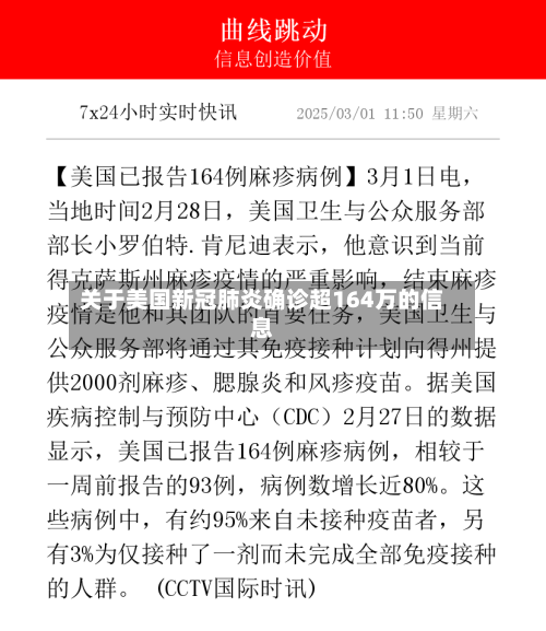 关于美国新冠肺炎确诊超164万的信息